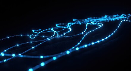Fototapeta premium Abstract glowing blue lines on black background representing connectivity