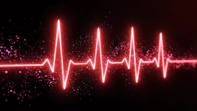 Dynamic Red Pulse Waveform on Black Background - Medical Visualization.