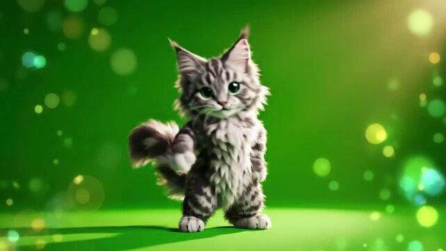Green Screen adorable animated kitty cat dancing on perfect for fun playful and lighthearted video projects animations scene 4 with distortion, overlay, glitch, static noise, scan lines black