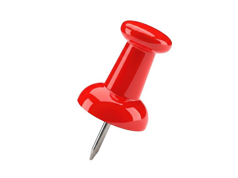 Single red thumbtack isolated on white background