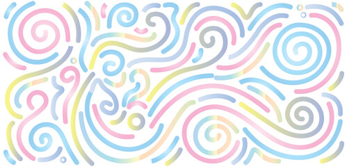Pastel Rainbow Abstract Line Pattern with Hand Drawn Swirls, Soft Gradient Doodle Background, Seamless Modern illustration Design.