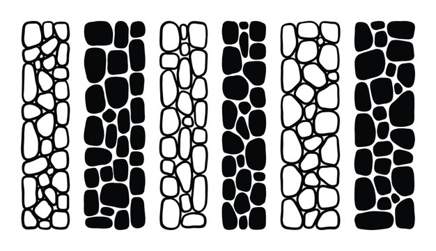 Cobblestone pattern set. Hand-drawn texture. Stone wall backgrounds for website or design elements.