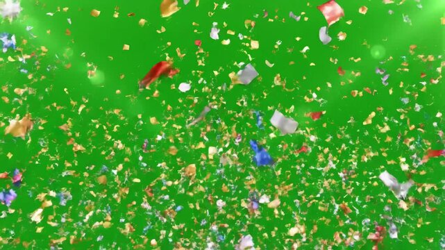 Green Screen splash convety animated explosion celebration wedding party birthday launching new year background 4k looping scene 1 with distortion, overlay, glitch, static noise, scan lines on black