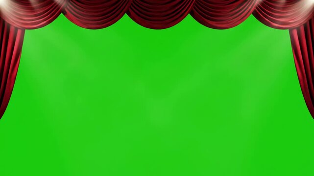 Green Screen real velvet cloth stage silk red curtain open on for theater opera show scenes this opening are shooted camera slow motion cinematic scene 1 with distortion, overlay, glitch, static