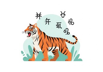 Fototapeta premium Flat illustration of tiger, a zodiac animal symbolizing courage and power