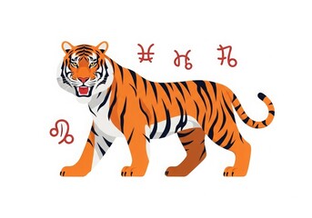 Obraz premium Flat illustration of tiger, a zodiac animal symbolizing courage and power