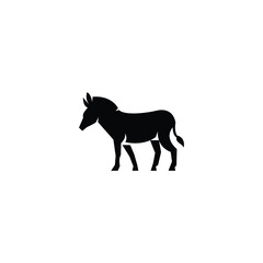 Fototapeta premium Black Donkey silhouette rendered in a clean minimalist vector style, isolated on a white background. Simple graphic shape suitable for logos, icons, branding, prints, and design templates.
