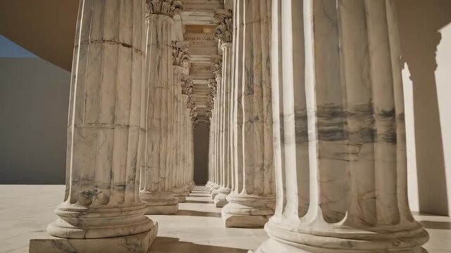 Marble columns in a long corridor