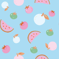 Obraz premium Playful Fruit Pattern on Blue Background – Colorful Modern Illustration