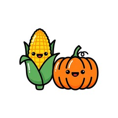 Cartoon Corn and Pumpkin Characters.