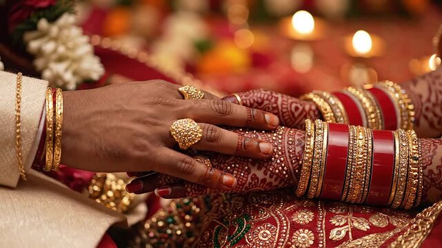 Hands adorned with henna and jewelry