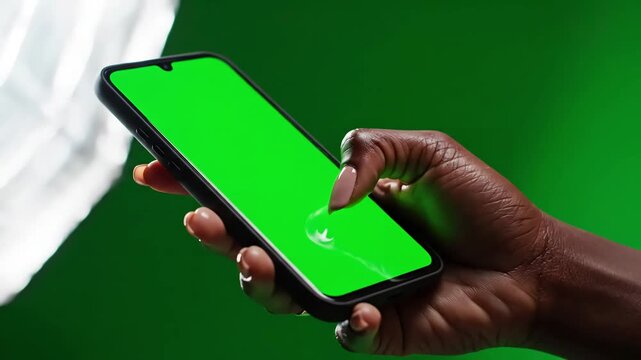 Green Screen young female hand touch smartphone with on background scene 4 distortion, overlay, glitch, static noise, scan lines black background, 4k animated video loop