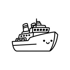 Obraz premium Simple black and white cruise ship illustration.