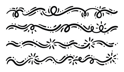 Hand-drawn dividers with swirls, dots and stars for decoration or scrapbooking design elements.