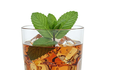 Iced Tea with Mint and Ice Cubes in a Glass