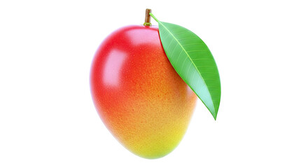 Ripe Mango with a Leaf on a White Background