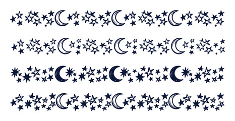 Obraz premium Navy pattern with stars and crescent moon borders for scrapbook design.
