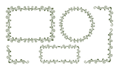 Fototapeta premium Ornate forest green leaf frames and borders. Floral elements for invitation cards and graphic designs.