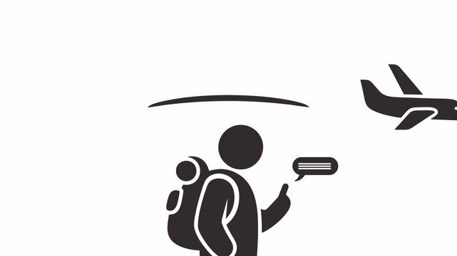 Traveler Communication Icon with Passing Airplane Animation