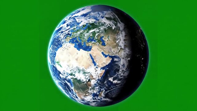 Chroma Key Asset with realistic earth rotating 4k perfect for your own background using green screen high detailed texture distortion, overlay, glitch, static noise, scan lines on black background