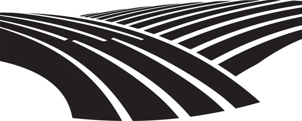 Multiple black roads converging on white background illustration