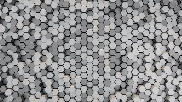 3d Hexagon shapes up and down motion from top view perspective.