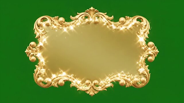 Animated Festive Border with gold frame from snowflakes in green screen background christmas greeting card distortion, overlay, glitch, static noise, scan lines on black background, 4k video loop