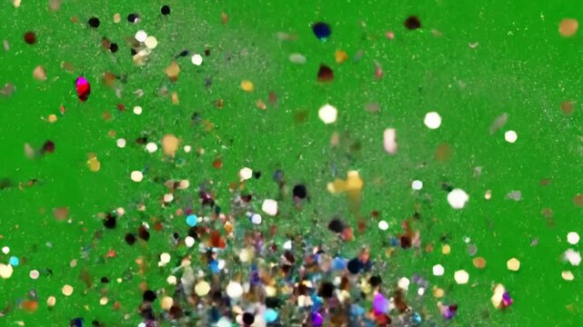 Central Glitter Explosion with celebration sparkles green screen alpha channel distortion, overlay, glitch, static noise, scan lines on black background, 4k animated video loop