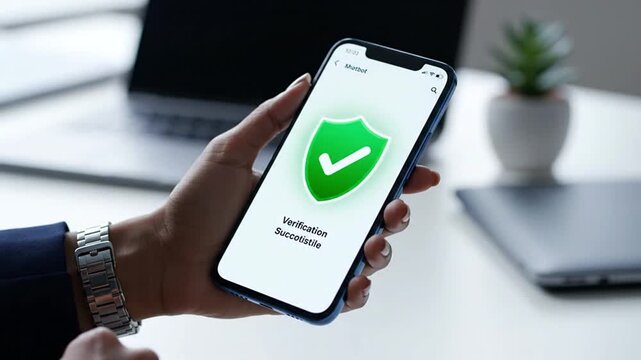A professional uses a smartphone to complete secure digital identity verification via an AI-powered chatbot, ensuring robust cybersecurity, data privacy, and safe online transactions.