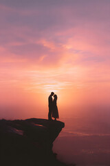 Obraz premium Romantic Embrace at Sunset on a Mountain Peak