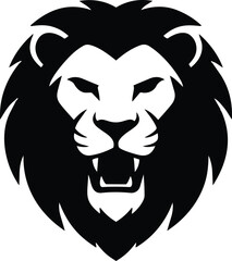 Fototapeta premium Fierce black and white lion head with open mouth vector illustration for branding
