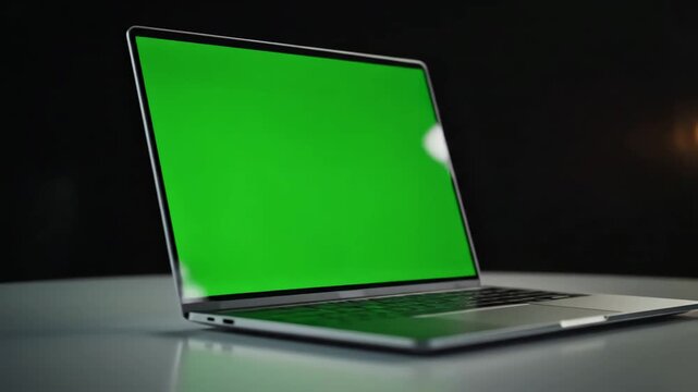 Green Screen laptop frameless camera rotation around the device video includes a luma matte mask and tracking layer 30fps 4k uhd scene 4 with distortion, overlay, glitch, static noise, scan lines on