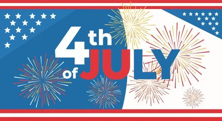 Obraz premium Decorative Flat 4th of July Celebration with Stars and Fireworks Design