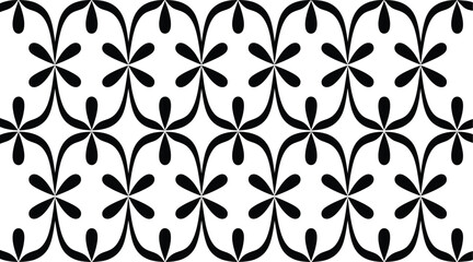 Fototapeta premium Geometric repeating pattern with black floral motifs on transparent background