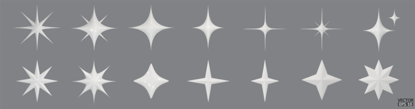 3d white star sparkle illustration. Sparkles emoji icon. 3D vector illustration.