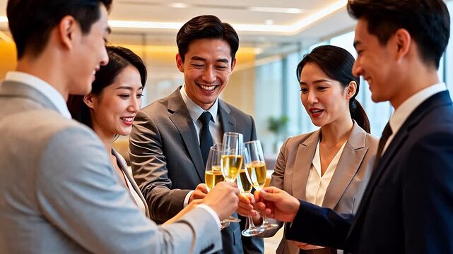 Business people celebrating with champagne