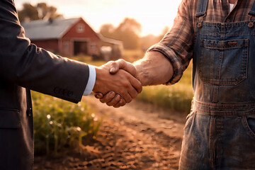 Handshake Between Wealth and Poverty ? Businessman and Farmer