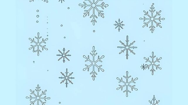 Snowflakes Repeating Snowfall Light Blue Outline Seamless Pattern Background, Simple Frozen Crystal Vector Backdrop Animation