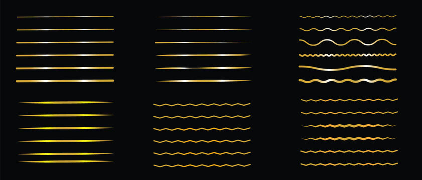 Gold line, bronze line zig zag wave border line on  transparent black  background .
