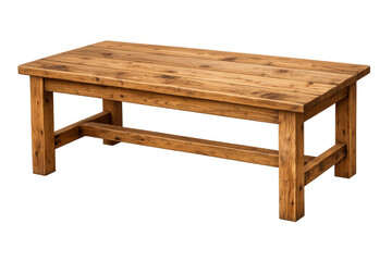 Fototapeta premium Rustic wooden coffee table displaying natural wood grain, plank top, and sturdy design on transparent background