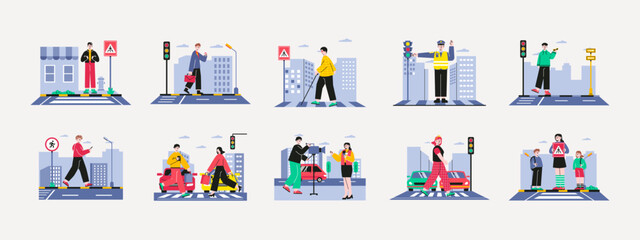 Set of 10 traffic illustrations packs. Flat vector concepts.