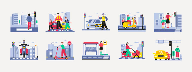 Fototapeta premium Set of 10 traffic illustrations packs. Flat vector concepts.