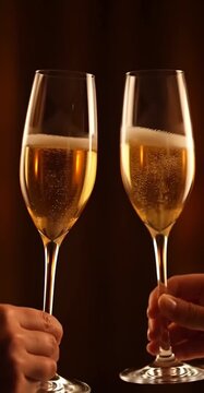 Two Champagne Glasses Toasting, Celebration and Luxury Concept