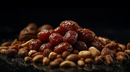 Obraz premium Healthy Mix of Premium Dates and Assorted Nuts as a High Energy Superfood Blend