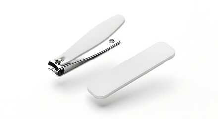 Fototapeta premium White Nail Clippers and File Set on a White Background.