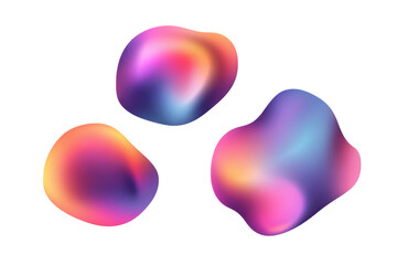 Three amorphous blobs with vibrant pink purple blue yellow gradients on black abstract bubble, Png, Isolated on Transparent Background, Cut Out