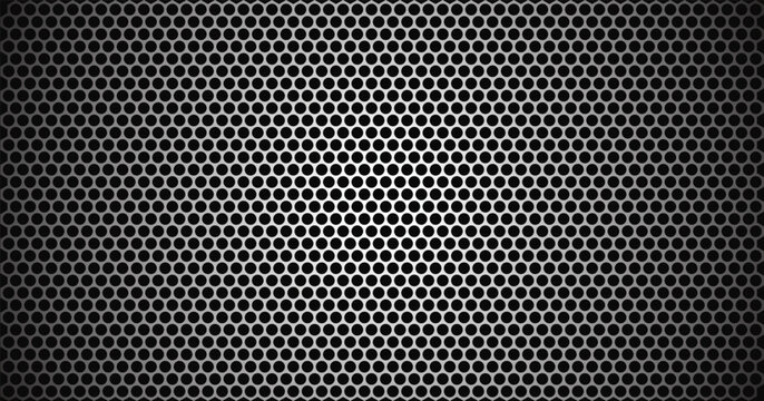 Industrial silver chrome hexagon mesh pattern on dark metal surface for high tech automotive engineering backdrop