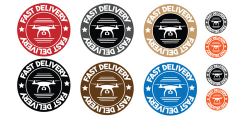 Fast Delivery Drone Stamp Icon Set &ndash; Circular Shipping Badges in Multiple Colors
