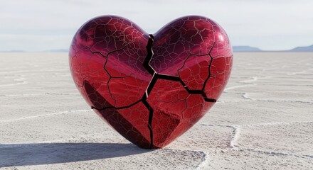 Cracked Red Heart on Sandy Desert Background cracked heart