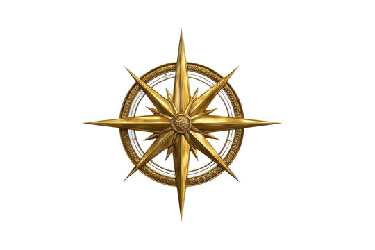 Ornate golden compass rose with intricate details on black background image, Png, Isolated on Transparent Background, Cut Out